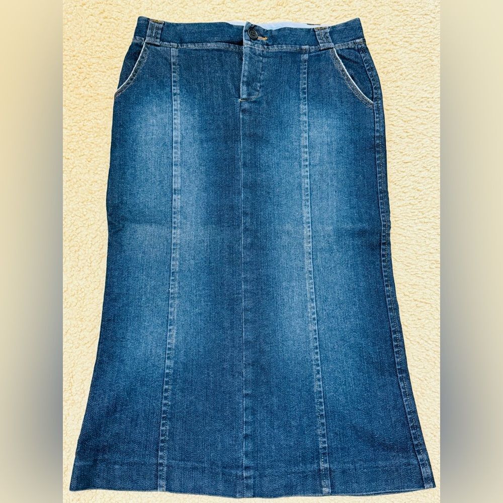 Zara Blue Denim Jean Midi Skirt Women’s Sz 2